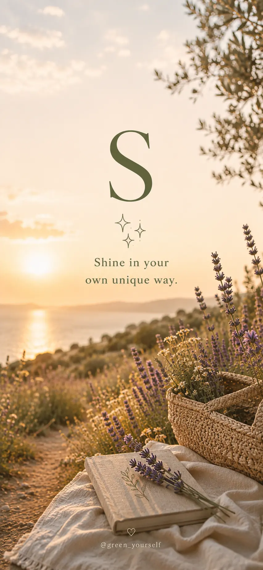 Phone wallpaper: Shine in your own unique way, with a book and basket in a lavender meadow